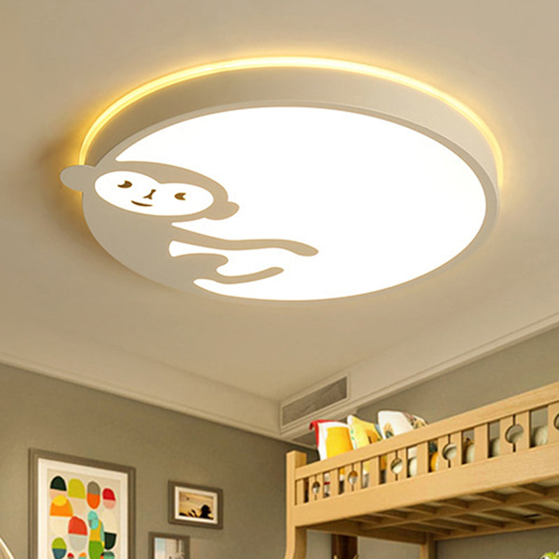 Child Bedroom Ceiling Mount Light with Monkey Design in White - Kids Ceiling Fixture