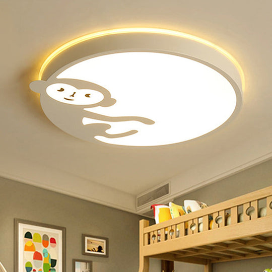 Child Bedroom Ceiling Mount Light with Monkey Design in White - Kids Ceiling Fixture