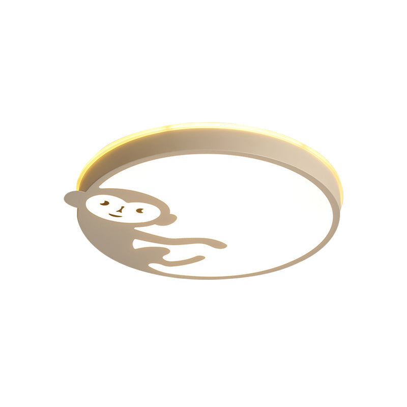 Child Bedroom Ceiling Mount Light with Monkey Design in White - Kids Ceiling Fixture