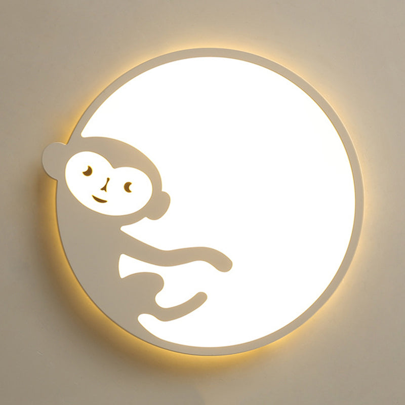 Child Bedroom Ceiling Mount Light with Monkey Design in White - Kids Ceiling Fixture