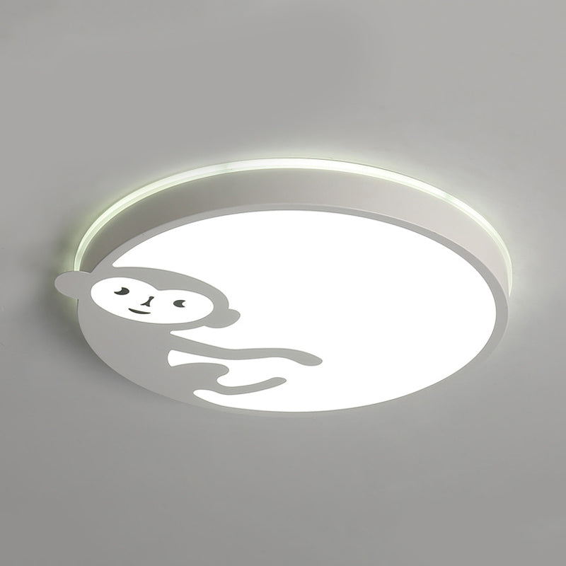 Child Bedroom Ceiling Mount Light with Monkey Design in White - Kids Ceiling Fixture