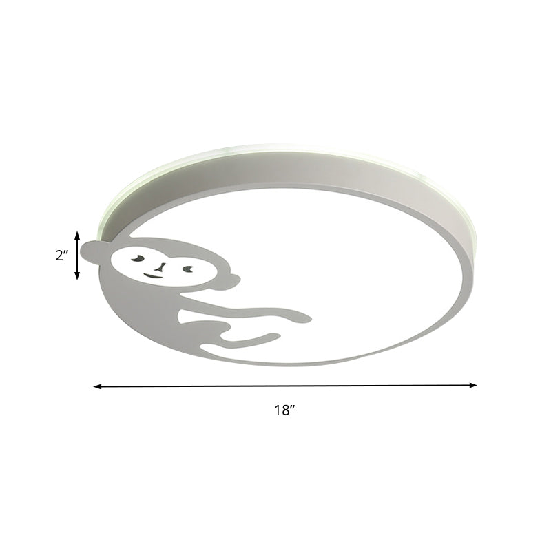 Child Bedroom Ceiling Mount Light with Monkey Design in White - Kids Ceiling Fixture