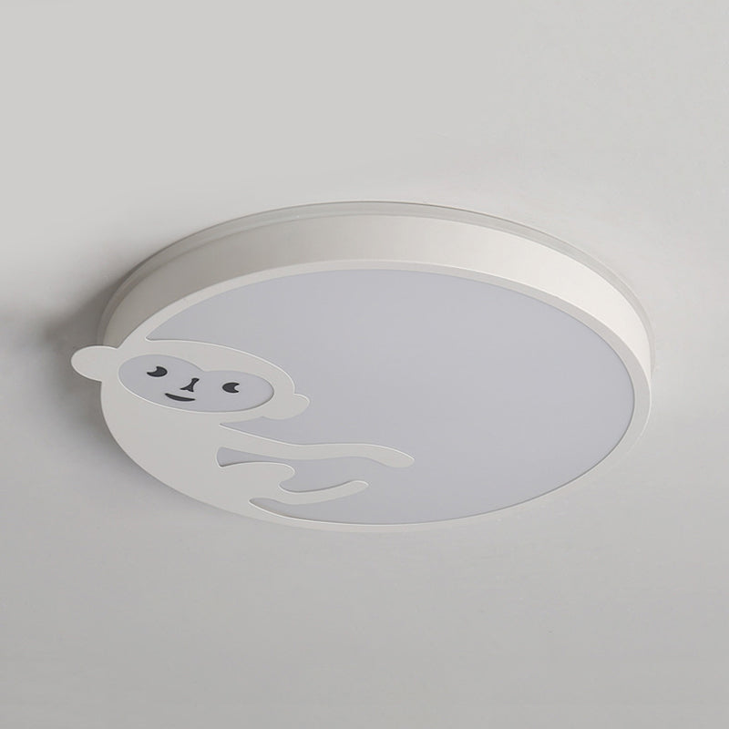 Child Bedroom Ceiling Mount Light with Monkey Design in White - Kids Ceiling Fixture