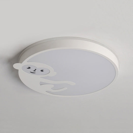 Child Bedroom Ceiling Mount Light with Monkey Design in White - Kids Ceiling Fixture