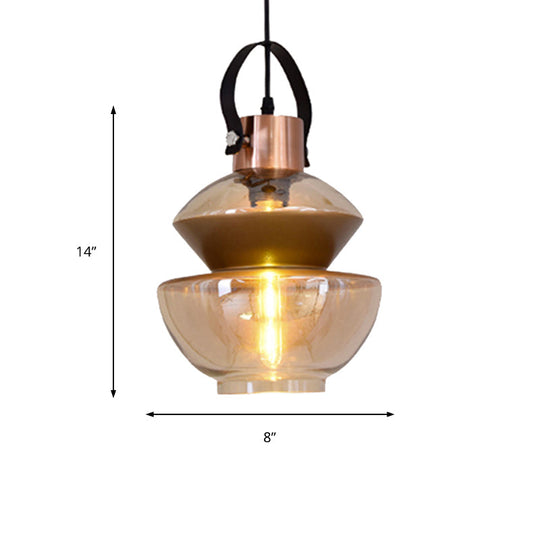 Modernist Gourd/Cone Glass Pendant Light - 1-Light Brown Ceiling Fixture For Dining Room