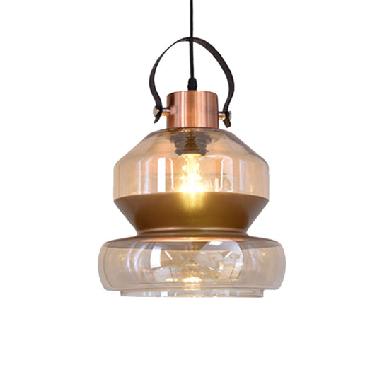 Modernist 1-Light Gourd/Cone Glass Pendant Lighting for Dining Room - Brown Hanging Ceiling Fixture