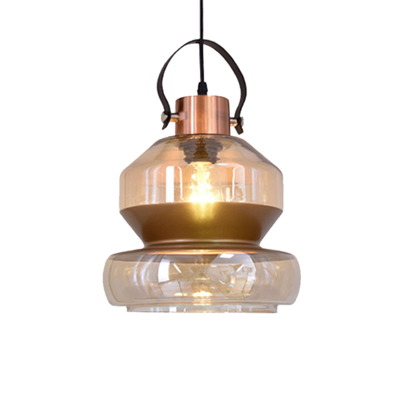 Modernist Gourd/Cone Glass Pendant Light - 1-Light Brown Ceiling Fixture For Dining Room