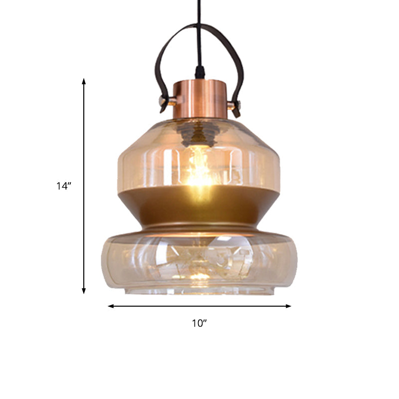 Modernist Gourd/Cone Glass Pendant Light - 1-Light Brown Ceiling Fixture For Dining Room