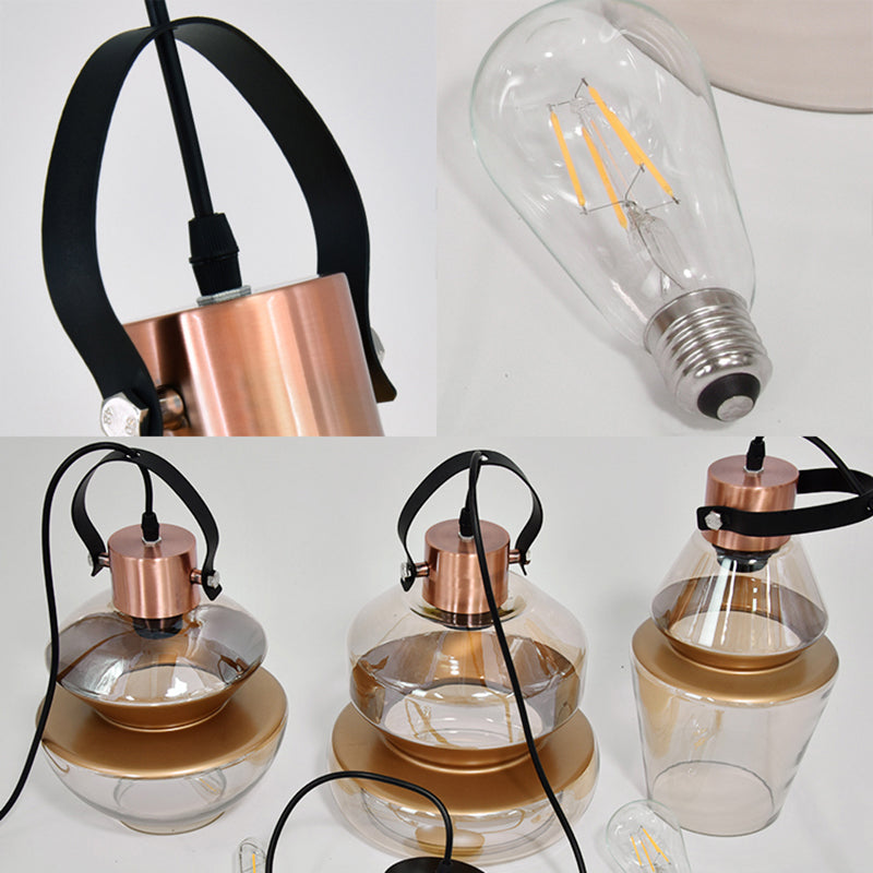 Modernist 1-Light Gourd/Cone Glass Pendant Lighting for Dining Room - Brown Hanging Ceiling Fixture