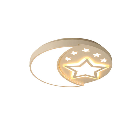 Contemporary White Study Room Ceiling Lamp with Starry Flush Mount and Crescent Metal Design