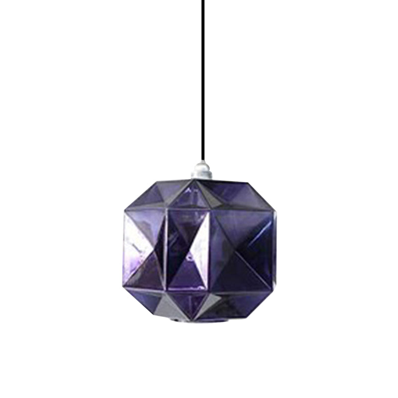 Post-Modern Diamond Pendant Light - Blue Gold Amber Glass 1-Light Ceiling Fixture