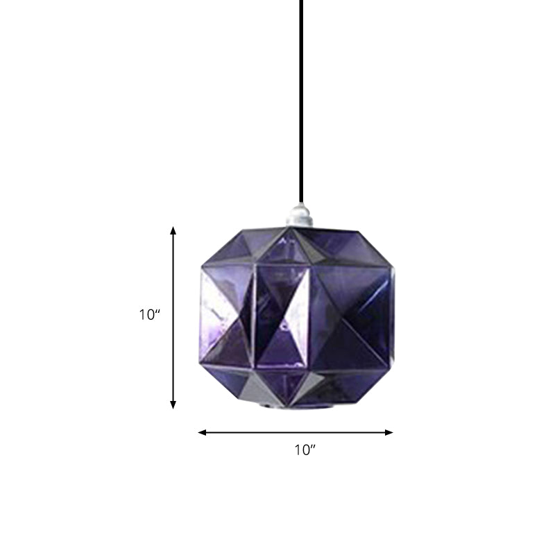 Modern Glass Diamond Pendant Light - Hanging Ceiling Light with 1 Blue/Gold/Amber Glass Light