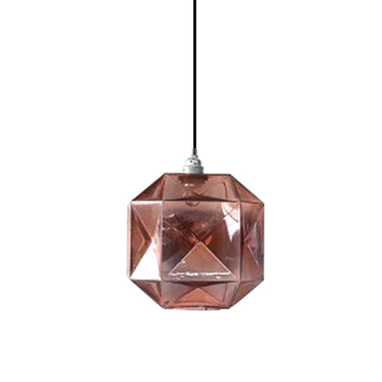 Post-Modern Diamond Pendant Light - Blue Gold Amber Glass 1-Light Ceiling Fixture