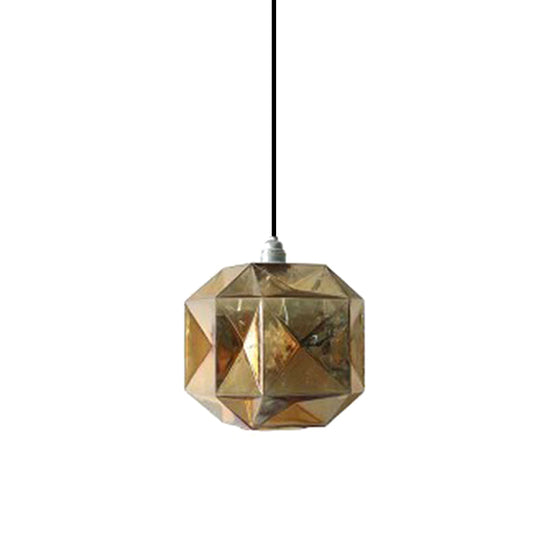 Post-Modern Diamond Pendant Light - Blue Gold Amber Glass 1-Light Ceiling Fixture