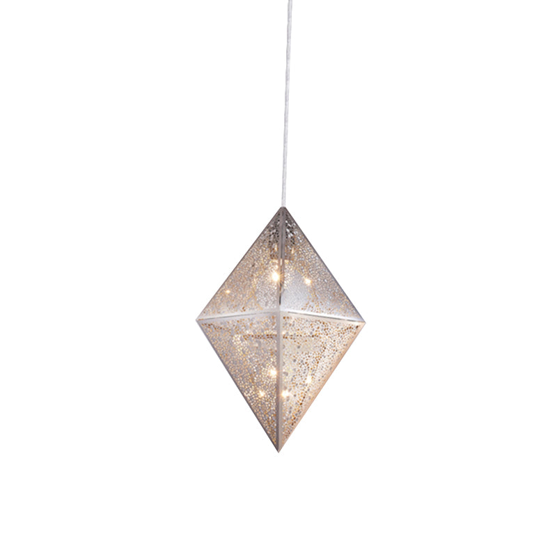 Modern Chrome Pendant Light with Diamond Metal Shade - 10"/14" Width