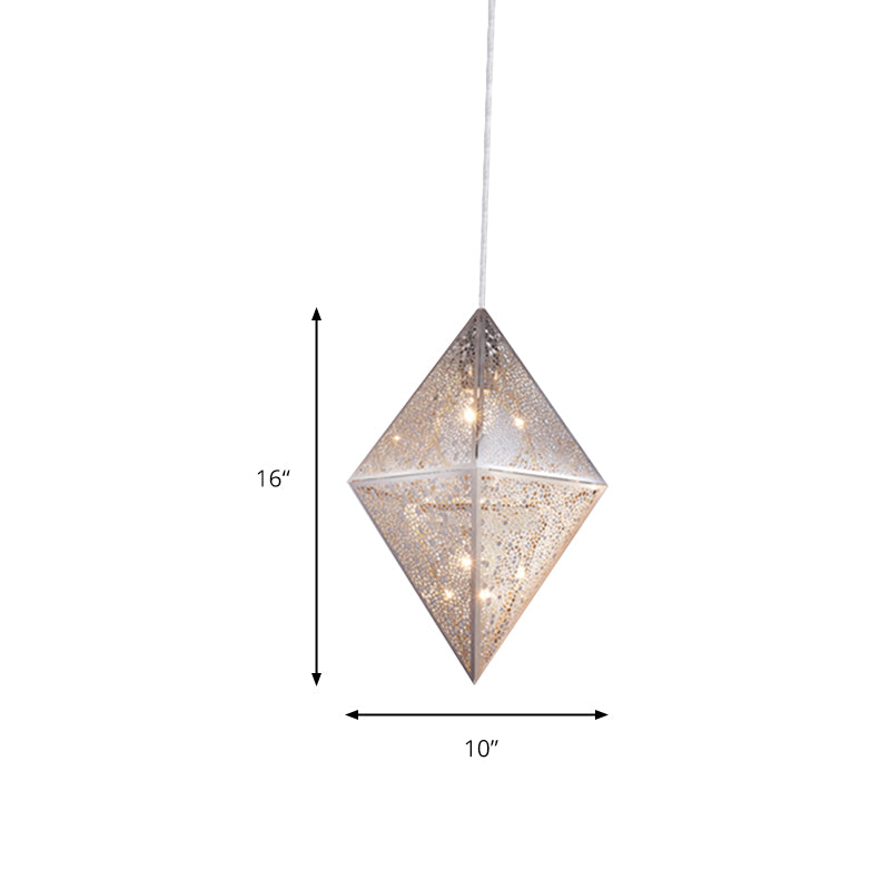 Diamond Metal Shade Pendant Lighting - Post-Modern Chrome Ceiling Light 10/14W