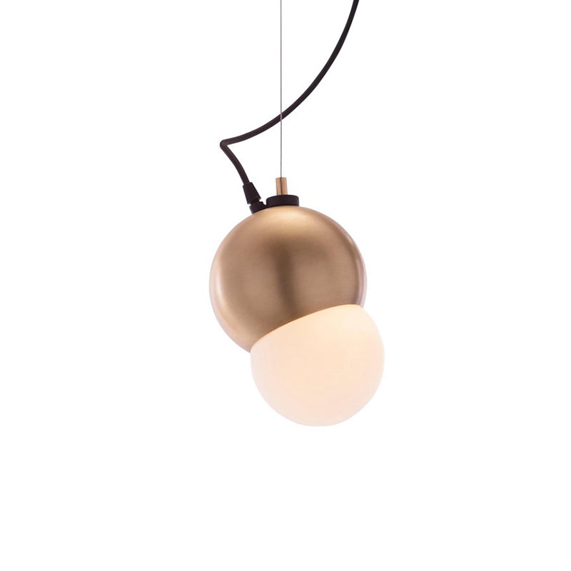 Modern Metal Dome Hanging Pendant Light with Golden Frame and White Glass Shade