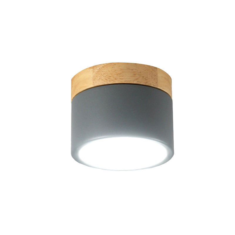 Aluminum Wood Flush Mount Down Light for Living Room Gallery - Simple and Stylish Drum Shape
