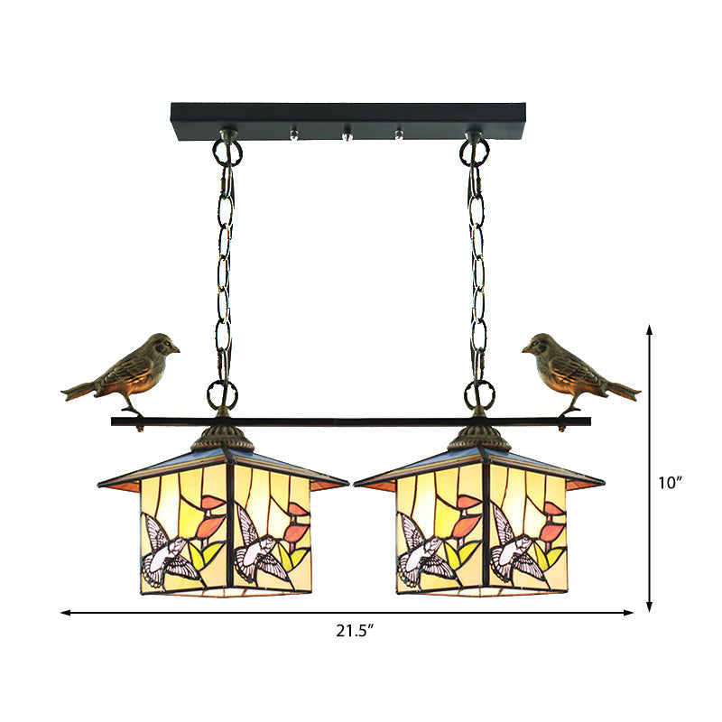 Tiffany Style House-Shaped Island Light With Two Stainless Steel Heads And Art Glass In Stylish