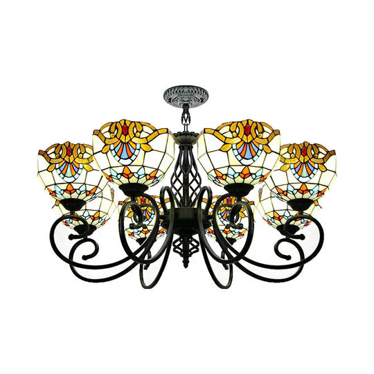 Blue/Brown Glass Baroque Chandelier with Bowl Shade and Black Finish for Foyer Ceiling