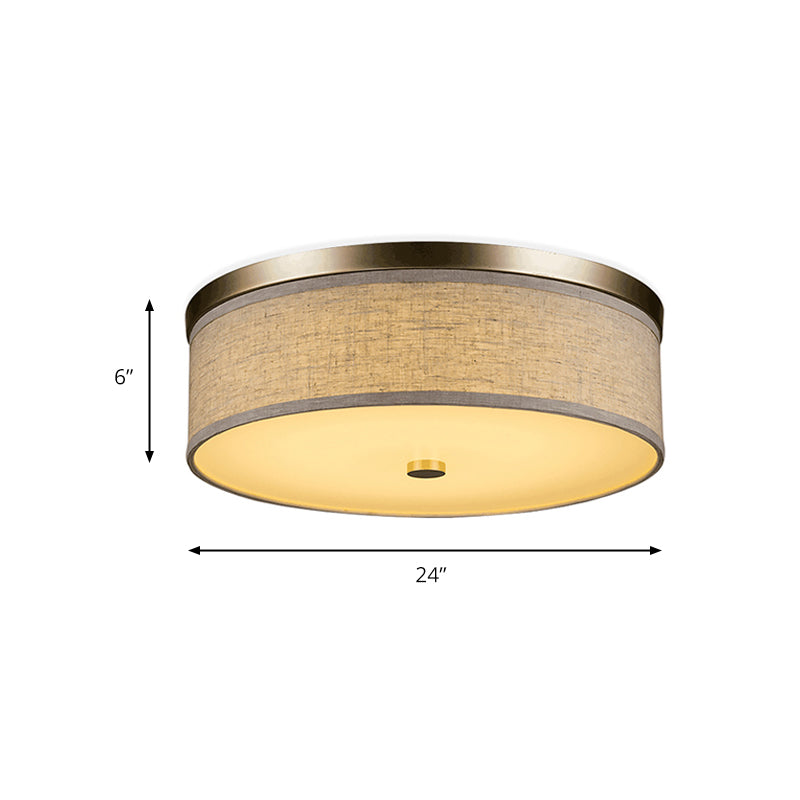 Contemporary Beige Fabric LED Flush Mount Lamp (16"/19.5"/23.5" Dia)