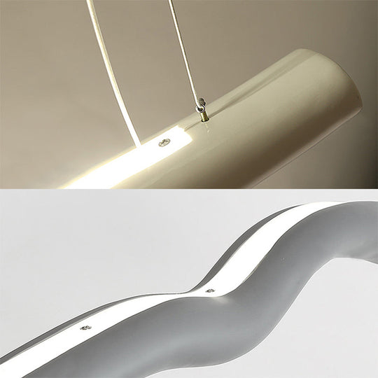 Gray/White Integrated Led Pendant Light For Dining Room With Linear Curved Metal Design