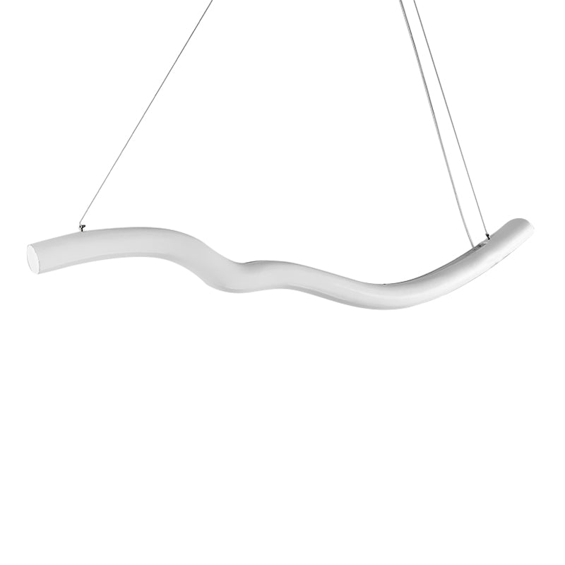 Gray/White Integrated Led Pendant Light For Dining Room With Linear Curved Metal Design
