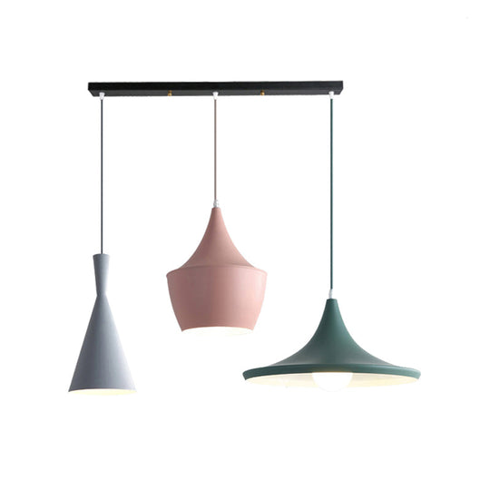 Macaron Style Metal Cone Pendant Light - 1/3 Light Pink/Yellow/Blue - Linear/Round Canopy