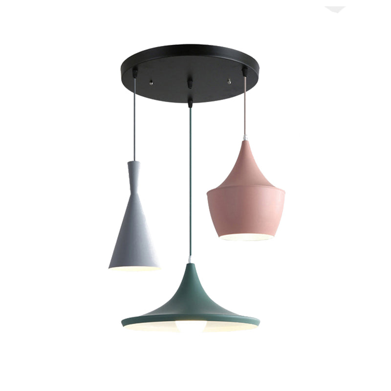 Macaron Style Metal Cone Pendant Light - 1/3 Light Pink/Yellow/Blue - Linear/Round Canopy
