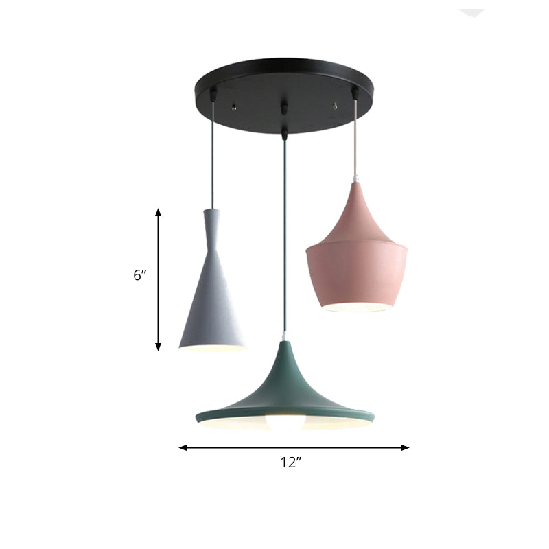 Macaron Style Metal Cone Pendant Light - 1/3 Light Pink/Yellow/Blue - Linear/Round Canopy