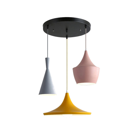 Macaron Style Metal Cone Pendant Light - 1/3 Light Pink/Yellow/Blue - Linear/Round Canopy