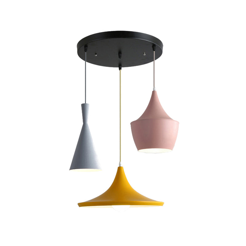 Hanging Macaron Style Cone Pendant Light - Pink/Yellow/Blue 1/3 Metal Linear/Round Canopy