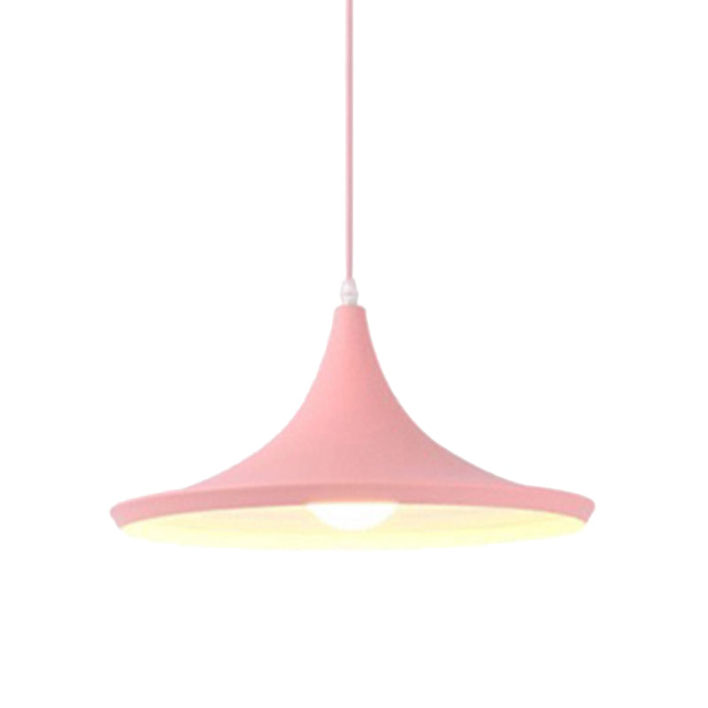 Hanging Macaron Style Cone Pendant Light - Pink/Yellow/Blue 1/3 Metal Linear/Round Canopy
