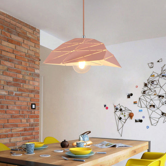 Contemporary Ceiling Pendant Light with Metal Shade - Pink/Yellow/Green Asymmetrical Hanging Lamp Kit