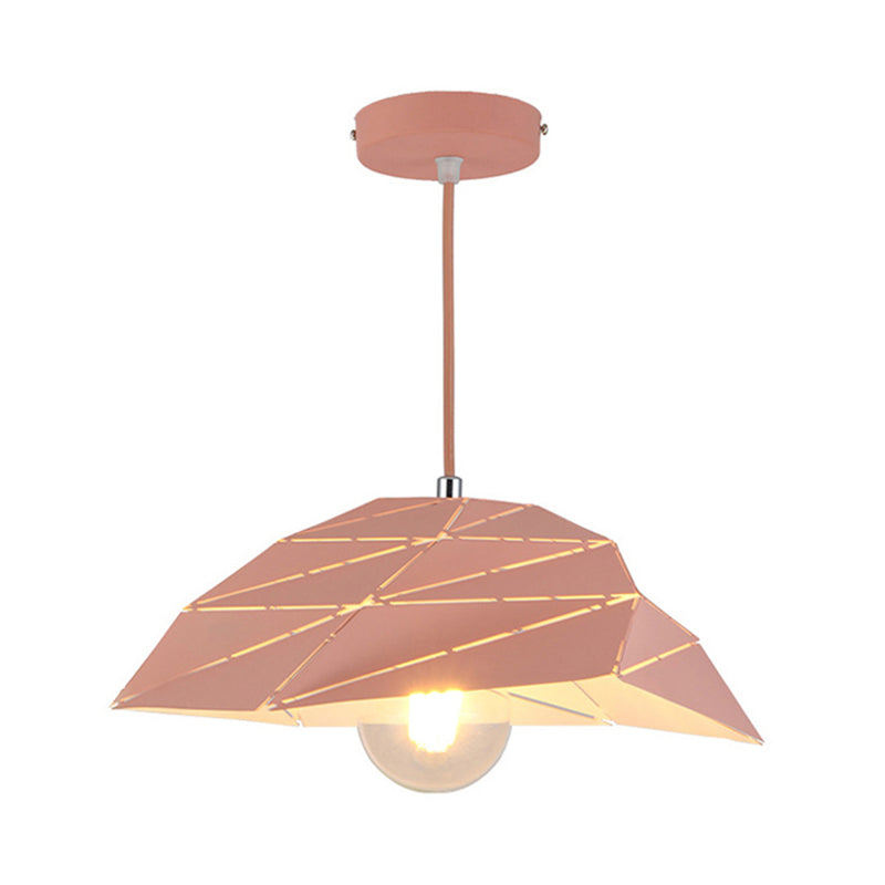 Contemporary Ceiling Pendant Light with Metal Shade - Pink/Yellow/Green Asymmetrical Hanging Lamp Kit