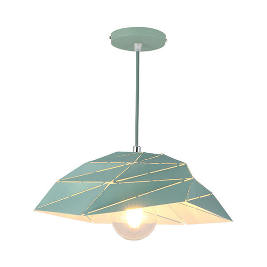 Contemporary Ceiling Pendant Light with Metal Shade - Pink/Yellow/Green Asymmetrical Hanging Lamp Kit