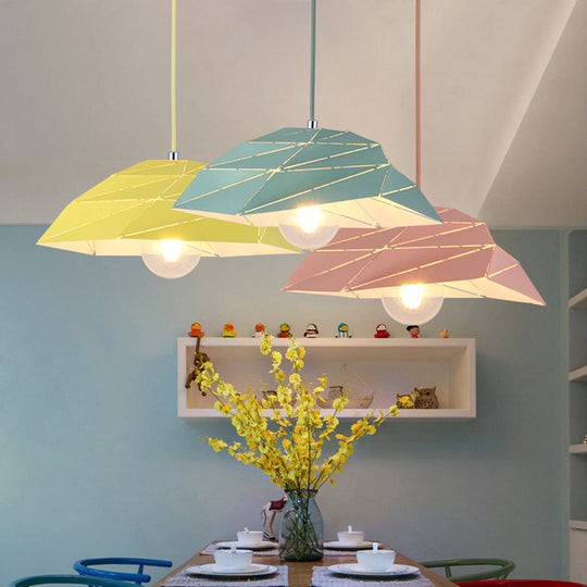 Contemporary Ceiling Pendant Light with Metal Shade - Pink/Yellow/Green Asymmetrical Hanging Lamp Kit