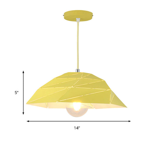 Contemporary Ceiling Pendant Light with Metal Shade - Pink/Yellow/Green Asymmetrical Hanging Lamp Kit