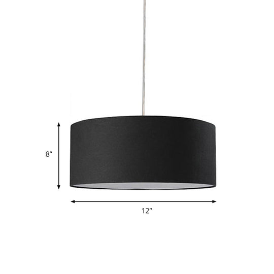 Minimalist Black Fabric Drum Pendant Light Led Hanging Ceiling Fixture - 12/16/19.5 Dia