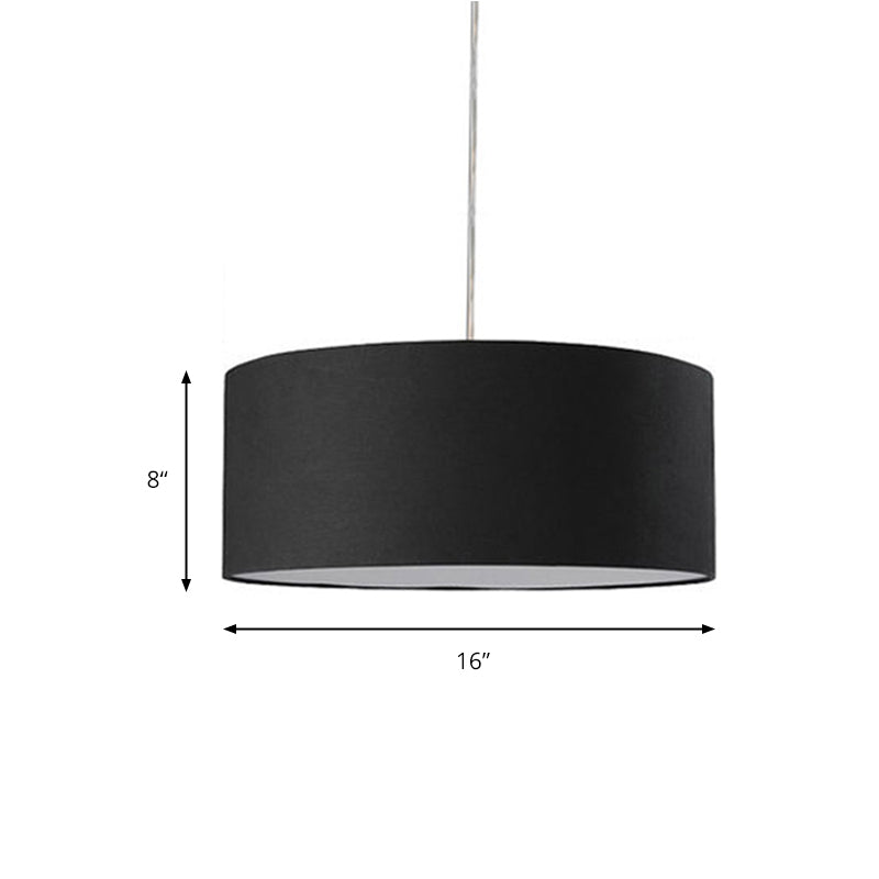Minimalist Black Fabric Drum Pendant Light Led Hanging Ceiling Fixture - 12/16/19.5 Dia