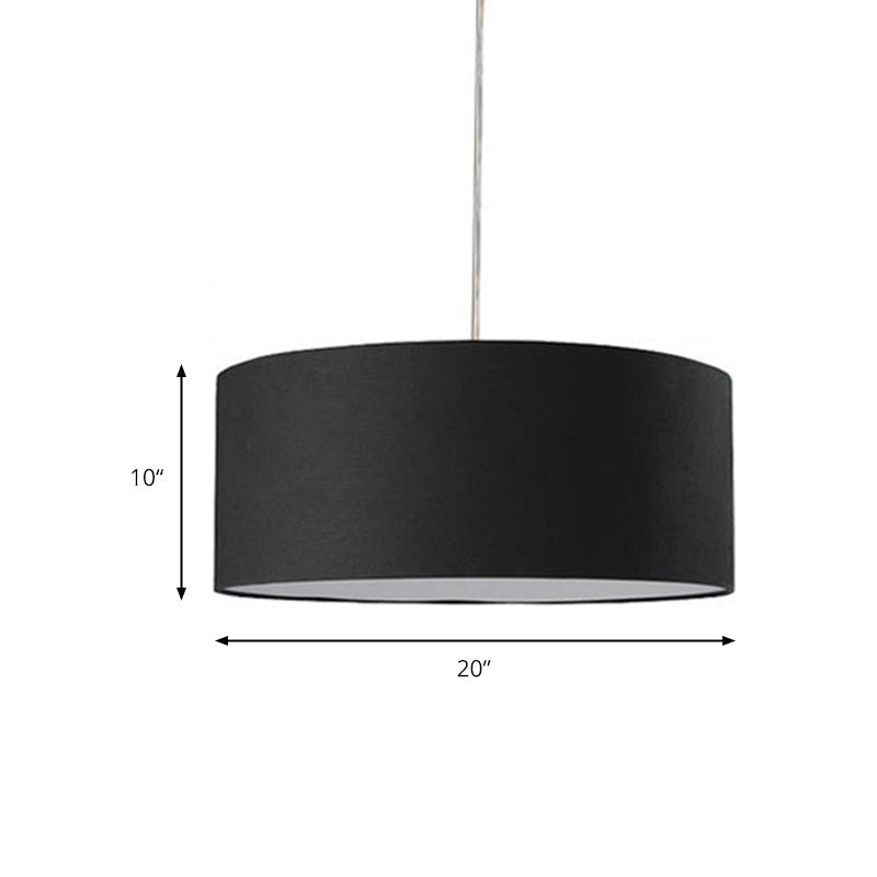Minimalist Black Fabric Drum Pendant Light Led Hanging Ceiling Fixture - 12/16/19.5 Dia