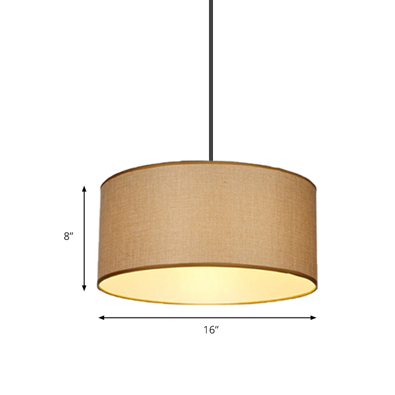 Simple Beige Fabric Drum Pendant LED Ceiling Light Fixture, 12"/16"/19.5" Dia
