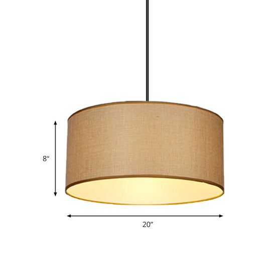 Simple Beige Fabric Drum Pendant LED Ceiling Light Fixture, 12"/16"/19.5" Dia