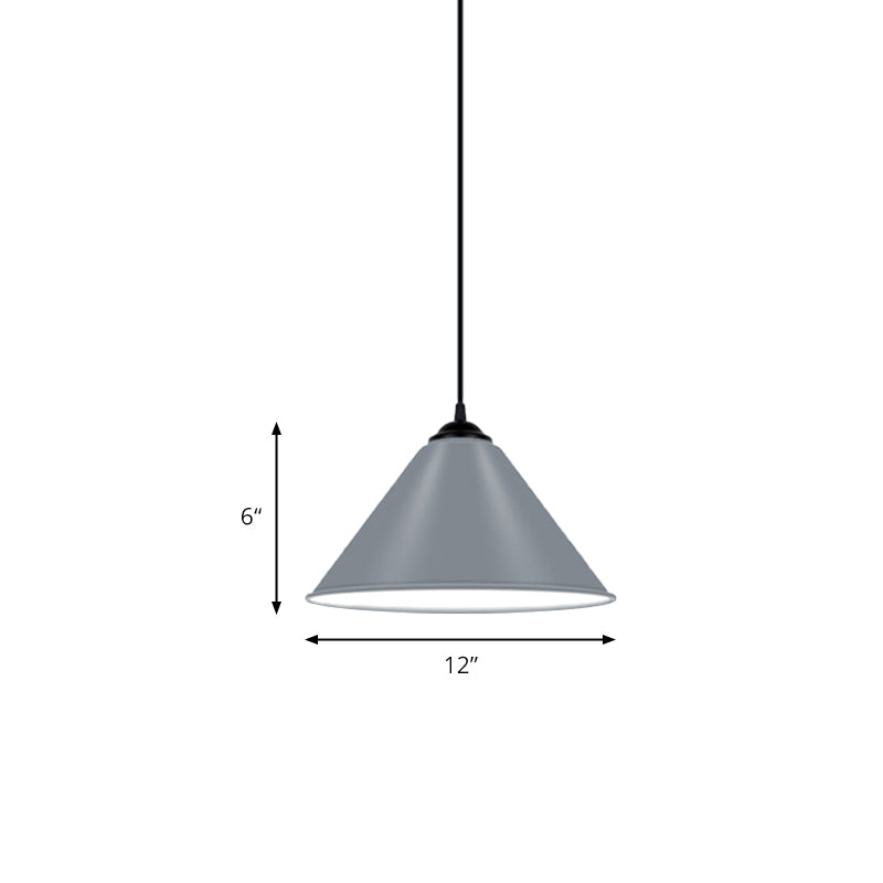 Modern Metal Cone Hanging Light, 1-Light Pink/Yellow/Green Pendant Light, 12"/14"/16" Dia