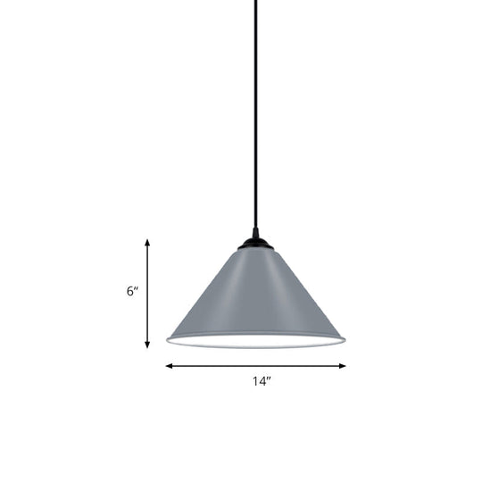 Modern Metal Cone Hanging Light, 1-Light Pink/Yellow/Green Pendant Light, 12"/14"/16" Dia
