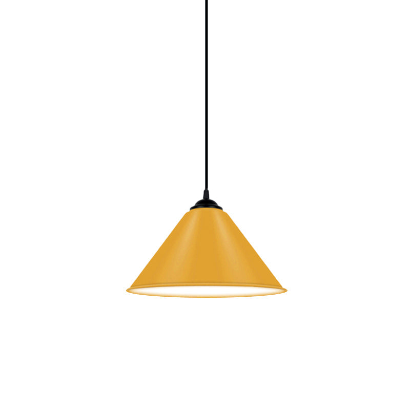 Modern Metal Cone Hanging Light, 1-Light Pink/Yellow/Green Pendant Light, 12"/14"/16" Dia