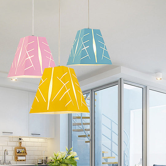 Modern Tapered Pendant Ceiling Light - Pink/Yellow/Blue Metal with 1 Light