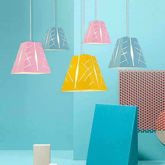 Modern Tapered Pendant Ceiling Light - Pink/Yellow/Blue Metal with 1 Light