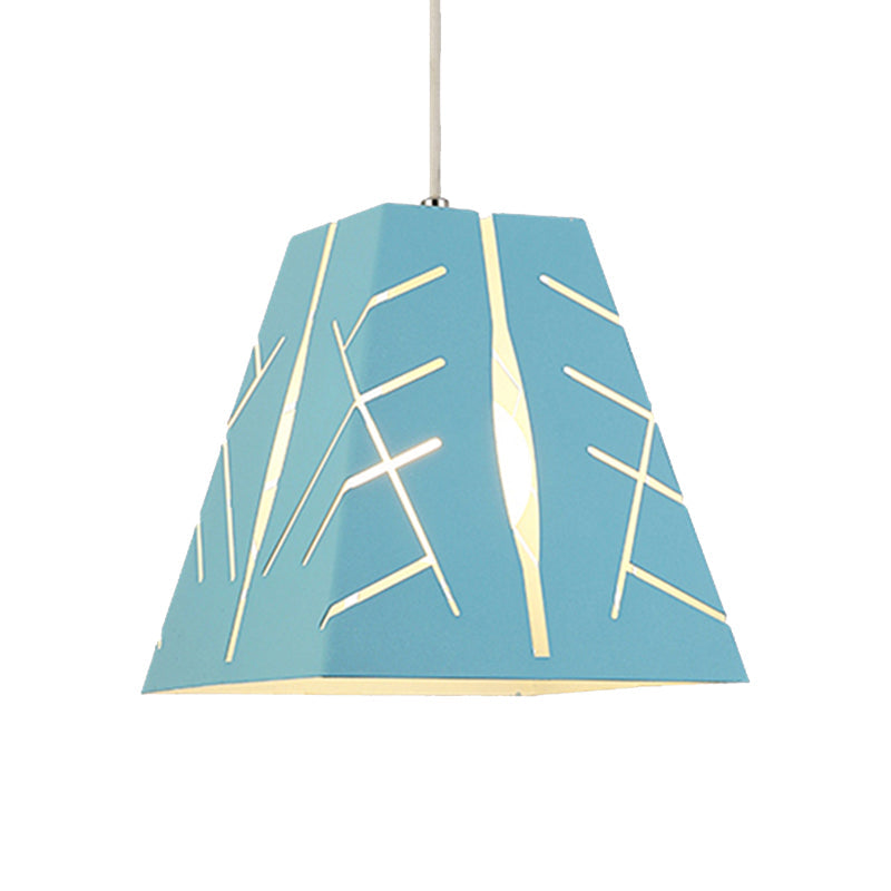 Modern Metal Pendant Ceiling Light - Pink/Yellow/Blue Tapered Hanging Lighting 1-Light