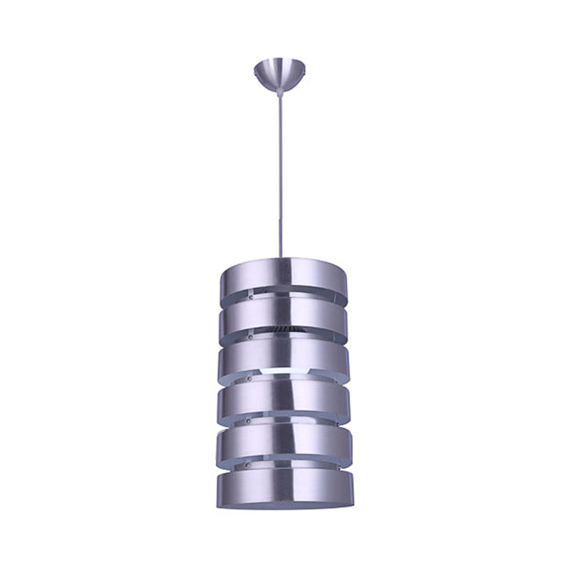 Modern Silver Cylindrical Metal Pendant Light Kit for Dining Room - 1 Head Down